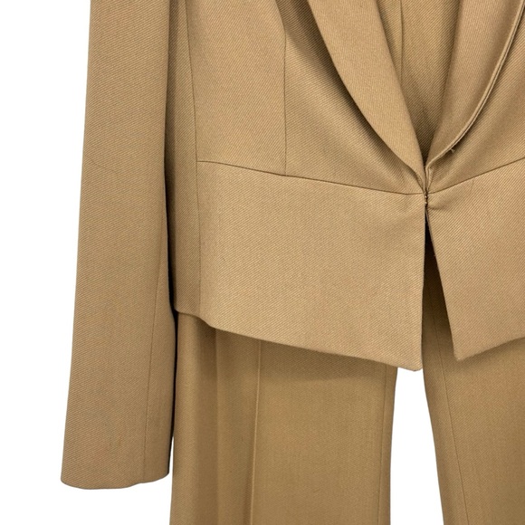 Women Anne Klein Size 12 (Jacket) 8 (Pants) Tan Polyester/Rayon/Spandex Pantsuit - Picture 4 of 16